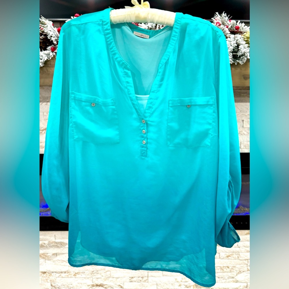 Roz & Ali Women's Turquoise Sheer Summer Blouse